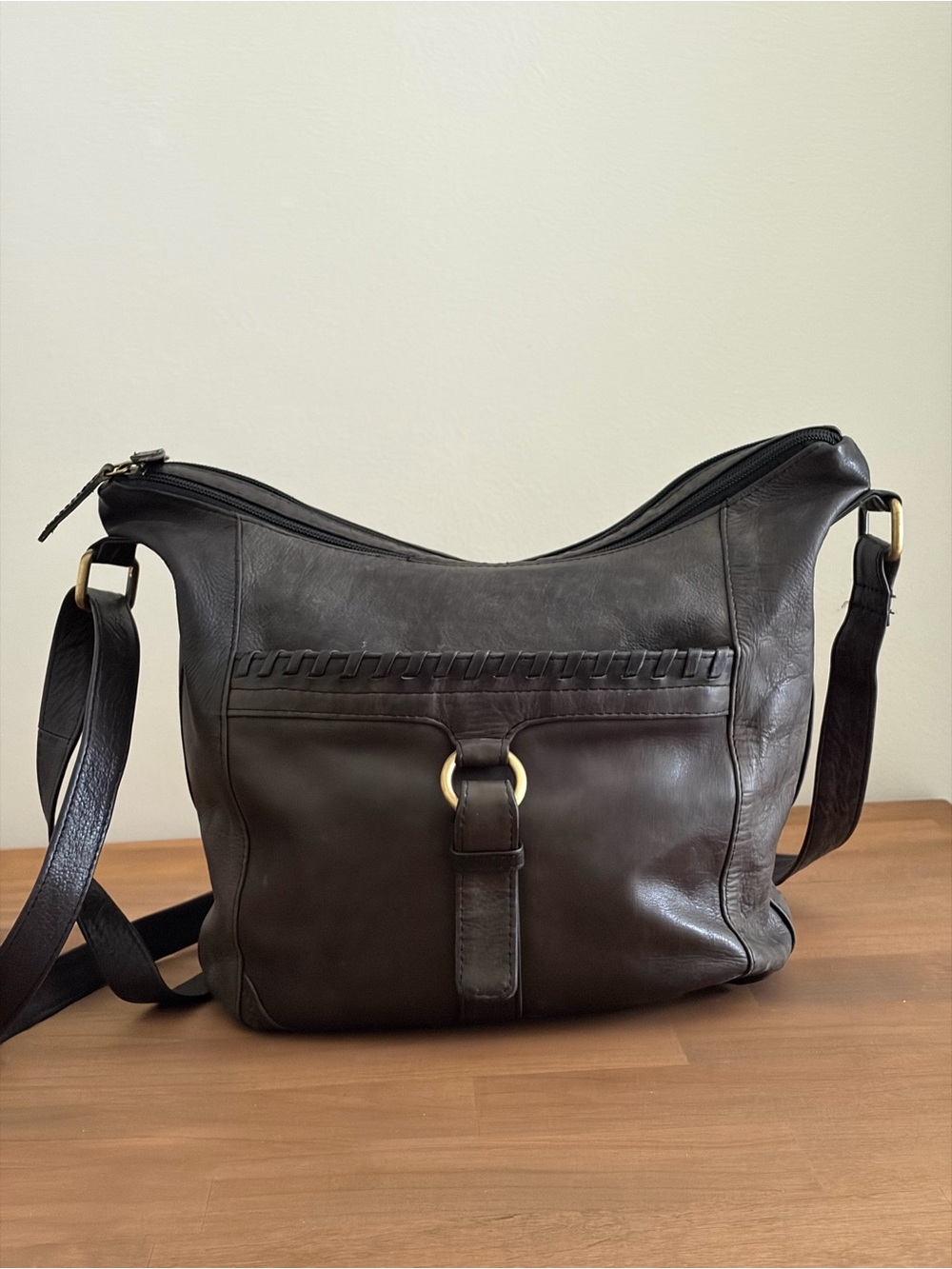 Great American Leather Works Y2K Soft Green-Black Leather Crossbody Hobo Bag